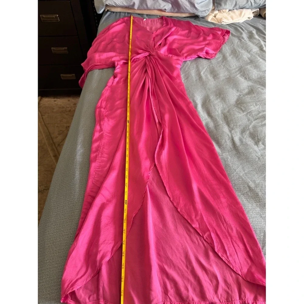 YFB Womens Pink Satin Twist Knot Midi Maxi Kaftan Dress M